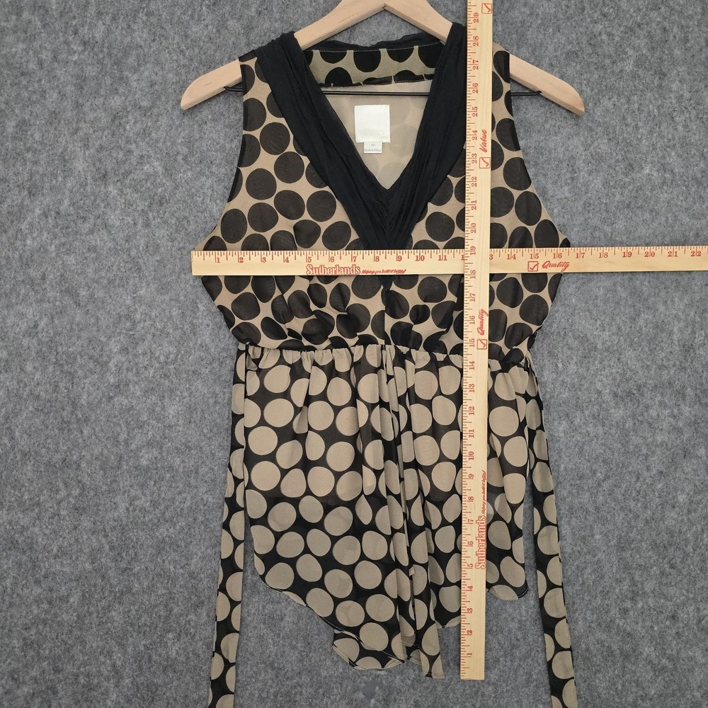 Line & Dot Blouse Womens S Black Polka Dot V Neck Sheer Tunic Handkerchief Hem - Picture 8 of 11